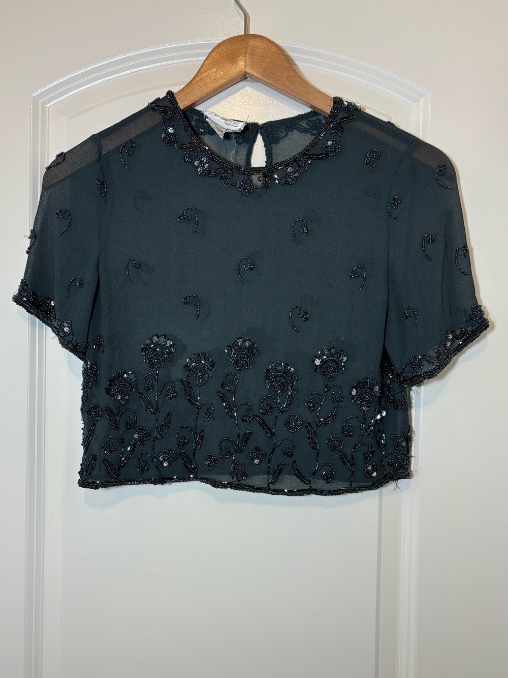 JMD New York Black Beaded Lace-Trim Top